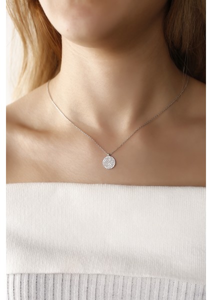 Zirkon Taşlı Pul 925 Ayar Gümüş Kolye