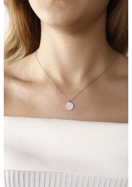 Rose Zirkon Taşlı Pul 925 Ayar Gümüş Kolye