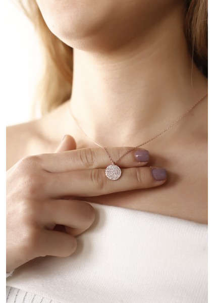 Rose Zirkon Taşlı Pul 925 Ayar Gümüş Kolye fiyatları