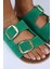 Irene Deri Çift Tokalı Yeşil Terlik 4