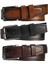 %100 Deri 3'lü Set Dikiş Desenli Kanvas Pantolon Kemeri 4cm: Siyah-Kahverengi-Taba 1