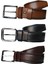 %100 Deri 3'lü Set Dikiş Desenli Kanvas Pantolon Kemeri 4cm: Siyah-Kahverengi-Taba 2