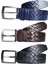 %100 Deri 3'lü Set Desenli Kanvas Pantolon Kemeri 4cm: Siyah-Lacivert-Kahverengi 2