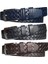 %100 Deri 3'lü Set Desenli Kanvas Pantolon Kemeri 4cm: Siyah-Lacivert-Kahverengi 1