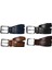 %100 Deri 4'lü Set Dikiş Desenli Kanvas Pantolon Kemeri 4cm: Siyah-Lacivert-Kahverengi-Taba 2