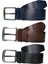 %100 Deri 3'lü Set Düz Kot Pantolon Kemeri 4.5cm: Siyah-Kahverengi - Lacivert 2