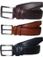 %100 Deri 3'lü Set Düz Klasik Kumaş Pantolon Kemeri 3.5cm : Siyah - Kahverengi - Taba 2