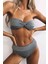 Simli Straplez Bikini Alt Üst Takım Gri 1