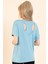 Kadın Bebe Mavisi Sırt Detaylı Kayık Yaka Kısa Kollu Bluz 1