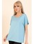 Kadın Bebe Mavisi Sırt Detaylı Kayık Yaka Kısa Kollu Bluz 2