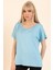 Kadın Bebe Mavisi Sırt Detaylı Kayık Yaka Kısa Kollu Bluz 3