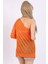 Kadın Turuncu Tek Omzu Açık Triko Bluz 3