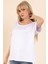 Kadın Beyaz Sırt Detaylı Kayık Yaka Kısa Kollu Bluz 3