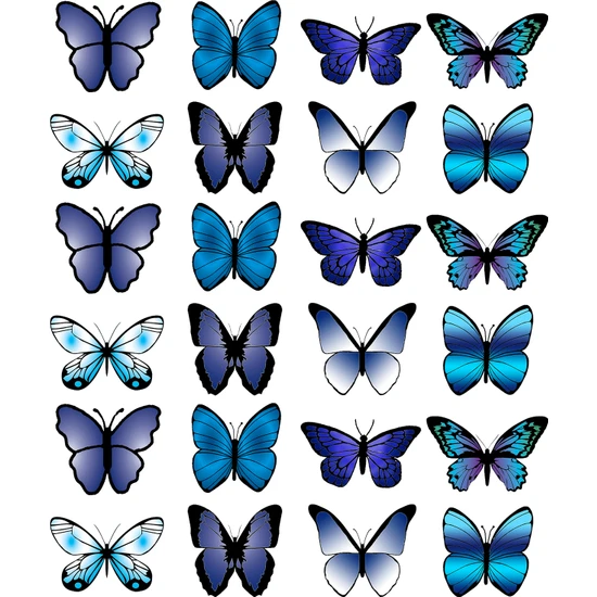 3A Mavi Kelebekler Temalı Yenilebilir Resimli Pasta Kurabiye Üstü Şeker Kağıt Baskısı