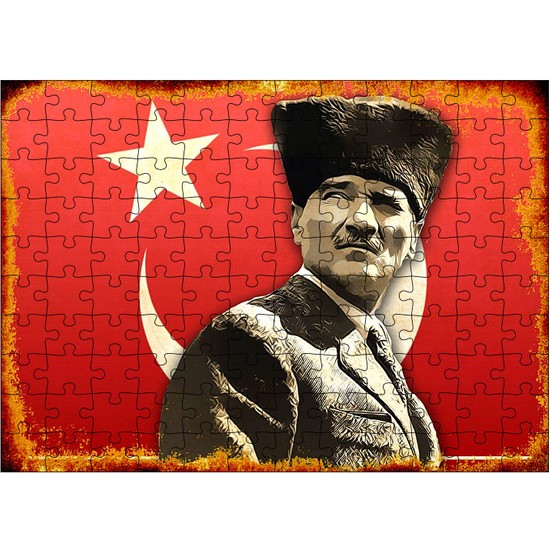 Tablomega Ahşap Mdf Puzzle Yapboz Mustafa Kemal Atatürk ve Bayrak 120 Parça 25*35 cm