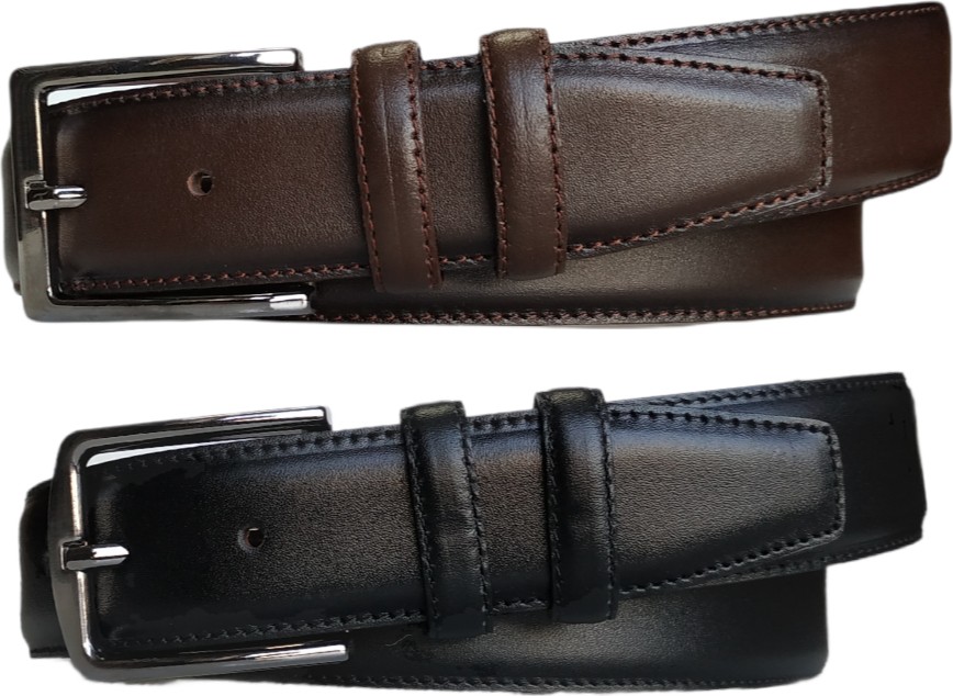 Kar-Pa %100 Deri 2'li Set Düz Kanvas Pantolon Kemeri 4cm; Siyah - Kahverengi