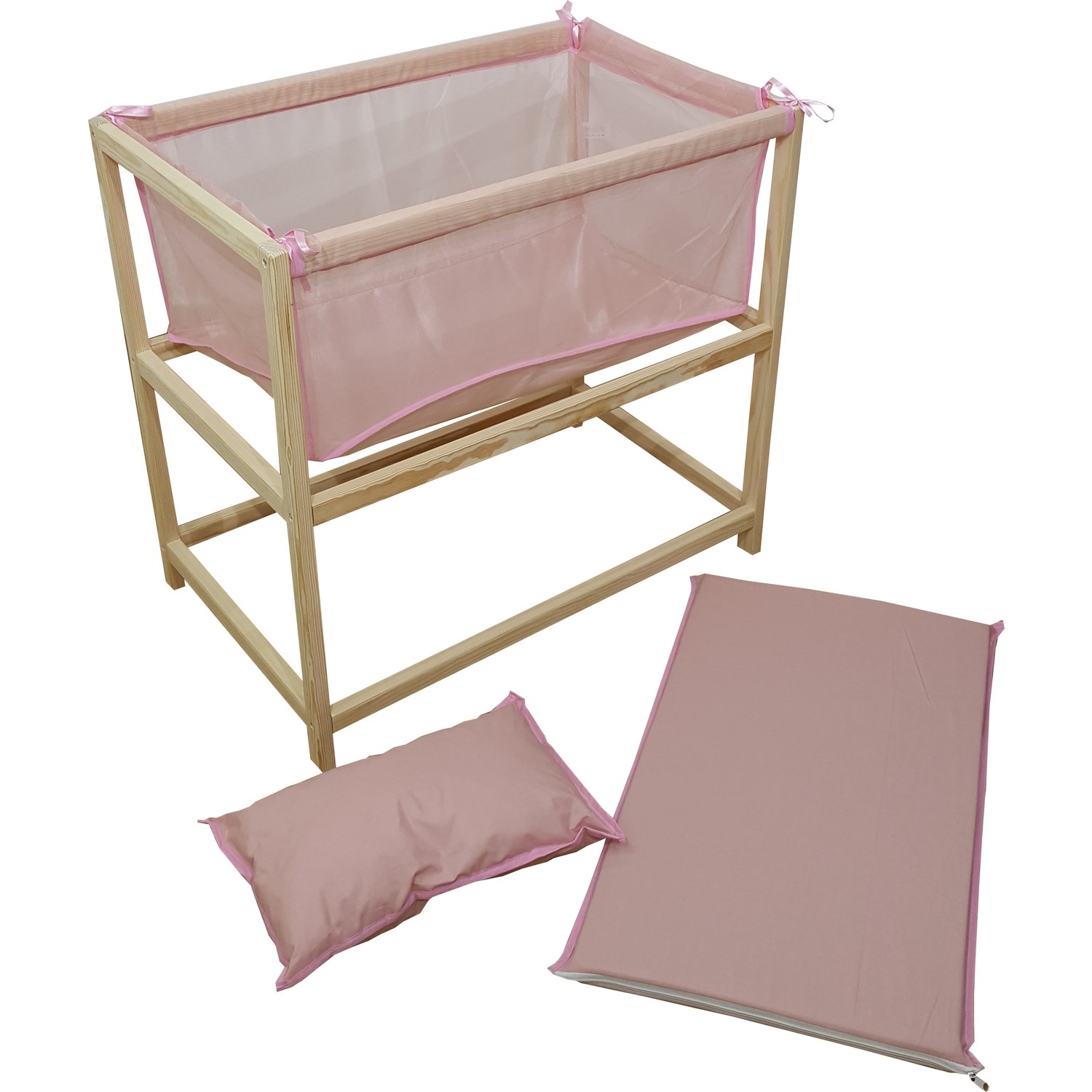 Janbebe Pamuk Doğal Ahşap Anne Yanı Bebek Yatağı Hamak