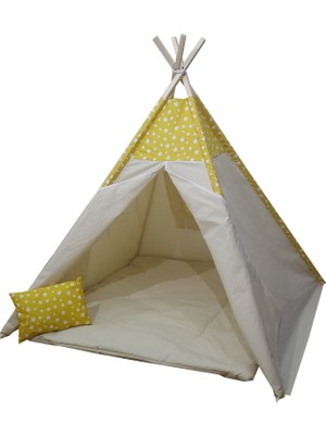 Janbebe Ahşap Doğal Ağaç Pamuk Çocuk Oyun Çadırı Çadır Oyun Evi Büyük Boy