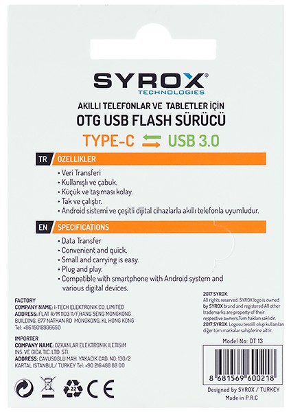 TYPE C - USB 3.0 OTG USB Flash Dönüştürücü