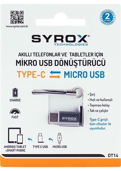 Type-C Micro USB Dönüştürücü DT14 Gümüş