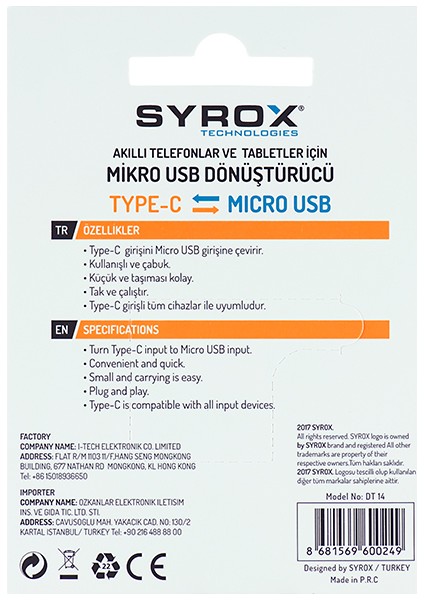 Type-C Micro USB Dönüştürücü DT14 Gümüş