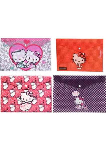 Hello Kitty Desenli A4 Şeffaf Çıtçıtlı Dosya