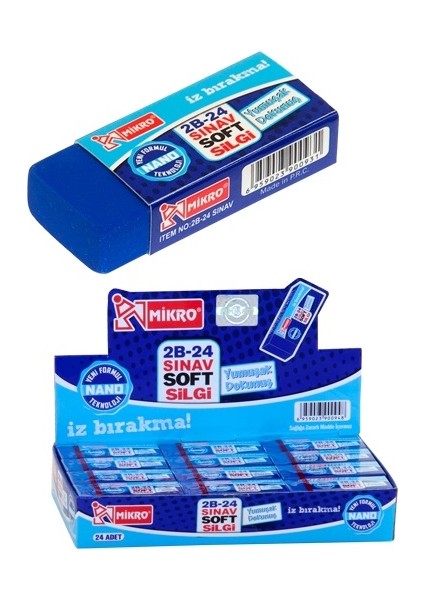 2B-24 Sınav Silgisi 24 Adet Mavi Renk Yumuşak Silgi Kullanımı İçin
