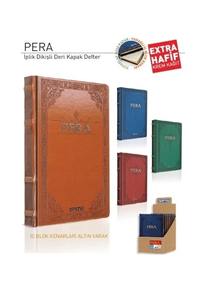 Pera İp Dikişli Deri Kapaklı Defter 17 X 24 - 160 Yaprak Çizgisiz