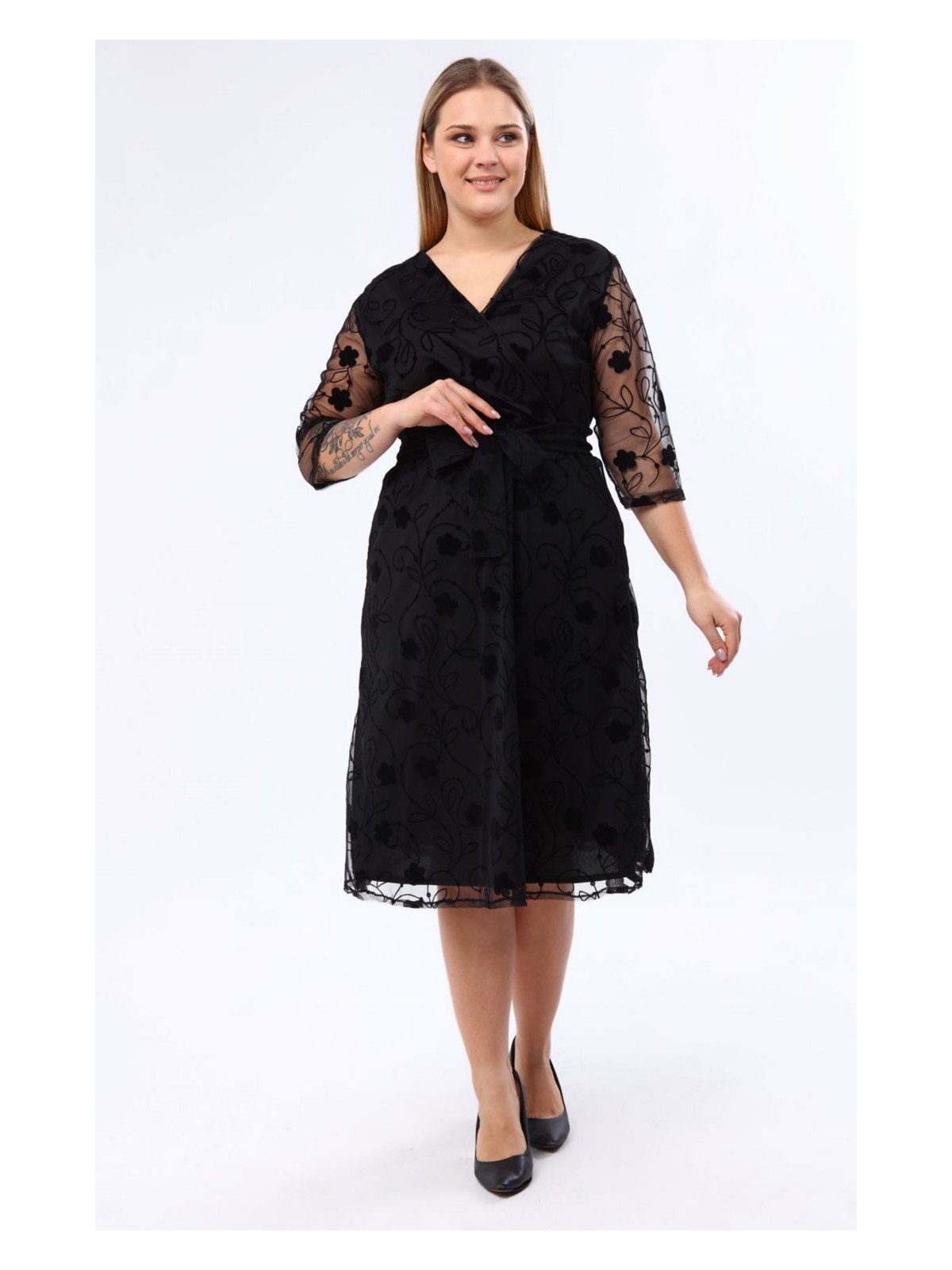 Modayız Kruvaze Yaka Büyük Beden Abiye Elbise 12E-2167 - Görsel 4