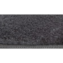 My Evilla Modern Dekoratif Halı Jel Kaymaz Taban Peluş Puffy Kalp Model Antrasit  Paspas Takımı 70X100 CM-70X60 cm