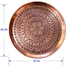 Binbir Trend El Işlemeli Otantik Desenli Kalın Urfa Bakır Tepsi 38 Cm Çap