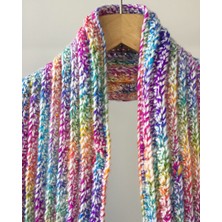 Mora Knit El Örgüsü Yünlü Renk Harmonili Atkı