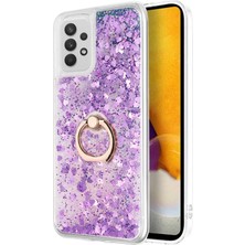 Gritty Galaxy A52 Uyumlu Yüzüklü Standlı Korumalı Şeffaf Simli Pullu Telefon Kılıfı