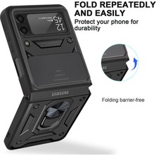 Hello-U Kamera Kılıf Koruyucu Telefon Kılıfıı ile Yüzük Tutucu Kılıf Için Samsung Galaxy Z Flip3 5g Için - Siyah (Yurt Dışından)