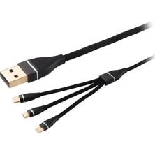 Mf Product 0366 Koruma Anahtarlı 3 Usb'li 3'lü Grup Priz 2 mt + 0060 Metal Başlıklı Örgülü 3 In 1 Hızlı Şarj Kablosu