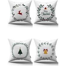 Cango Home Yeşil Kırmızı Yılbaşı Temalı 4'lü Kırlent Kılıfı Seti 4KMBS171