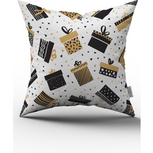 Cango Home Siyah Sarı Yılbaşı Temalı Dijital Baskılı Kırlent Kılıfı CGH857