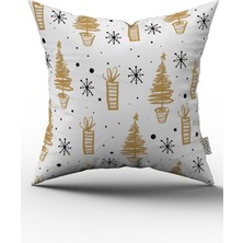 Cango Home Siyah Sarı Yılbaşı Temalı Dijital Baskılı Kırlent Kılıfı CGH853