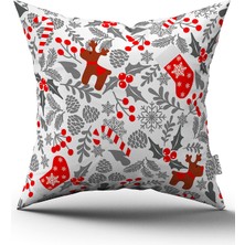 Cango Home Kırmızı Gri Yılbaşı Temalı Dijital Baskılı Kırlent Kılıfı CGH918