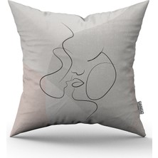 Cango Home Krem Modern Sevgili Figür Desenli Dijital Baskılı Kırlent Kılıfı CGH1025