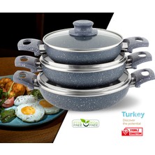 Dora 18-20-22 cm Çift Kulp Kapaklı Gri Granit 3'lü Omlet Seti