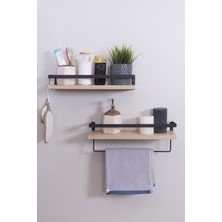 Mudesa Banyo Rafı Ahşap Metal Banyo Havluluk 2 Raflı Duvara Monte Sabunluk