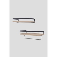 Mudesa Banyo Rafı Ahşap Metal Banyo Havluluk 2 Raflı Duvara Monte Sabunluk