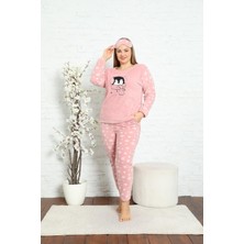 AKASYA Kadın Uzun Kollu Cepli Pudra Polar Büyük Beden Pijama Takımı