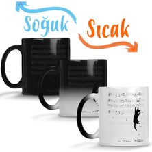 Baskı Dükkanı Müzik Notalı Kedi Sihirli Kupa Bardak Porselen