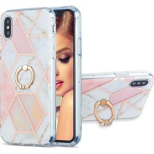 Rotary Kickstand Tpu Telefon Kılıf Imd Iml Mermer Desen 2.0mm Kalınlığı Galvanik Durumda Apple iPhone x / Xs 5.8 Inç - Pembe / Beyaz  (Yurt Dışından)