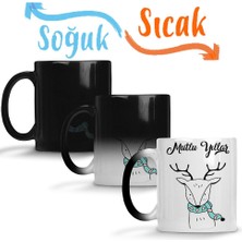 Baskı Dükkanı Sevimli Geyik Ile Mutlu Yıllar Sihirli Kupa Bardak Porselen