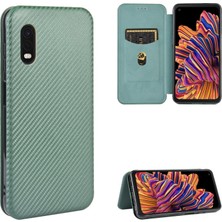 Hello-U Samsung Galaxy Xcover Pro Için Karbon Fiber Doku Deri Kılıfı - Yeşil (Yurt Dışından)