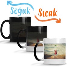 Baskı Dükkanı Şemsiyeli Kadın Sihirli Kupa Bardak Porselen