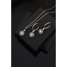 Papatya Silver 925 Ayar Gümüş Rose Kaplama Elmas Montür Çiçek Set